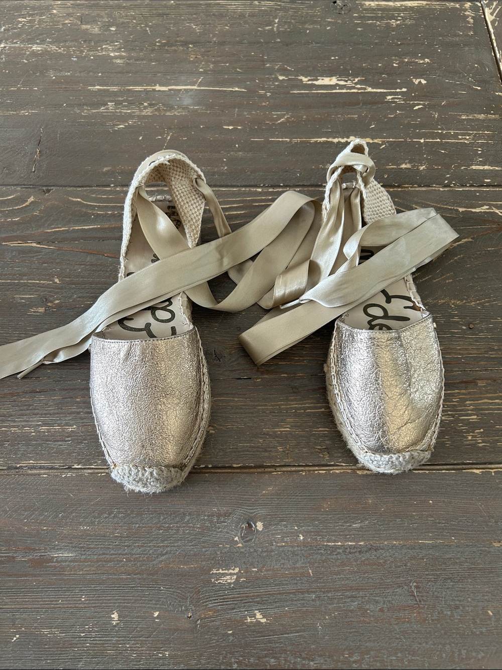 Sam Edelman Metallic Gold Espadrille Tie-Back Flats